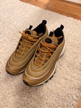Nike Kids 6Y Air Max 97 in Gold and Black with Red Accents
